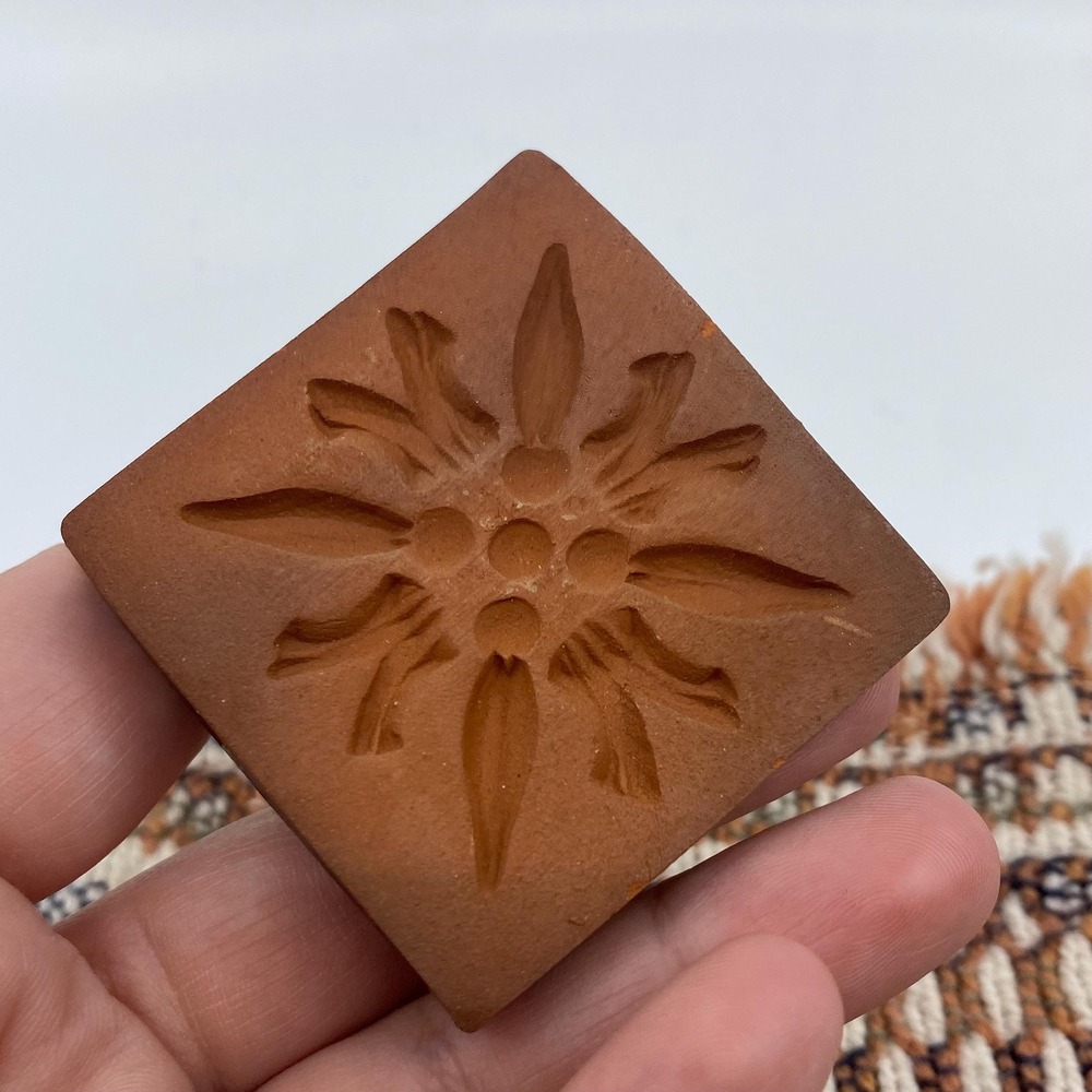 Rycraft Square Rare Brown Handle Terracotta Clay Glazed Shortbread Cookie Stamp